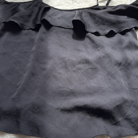 Victoria’s Secret Black Off-Shoulder Satin Ruffle Top - Spaghetti Strap Blouse - Picture 3 of 7
